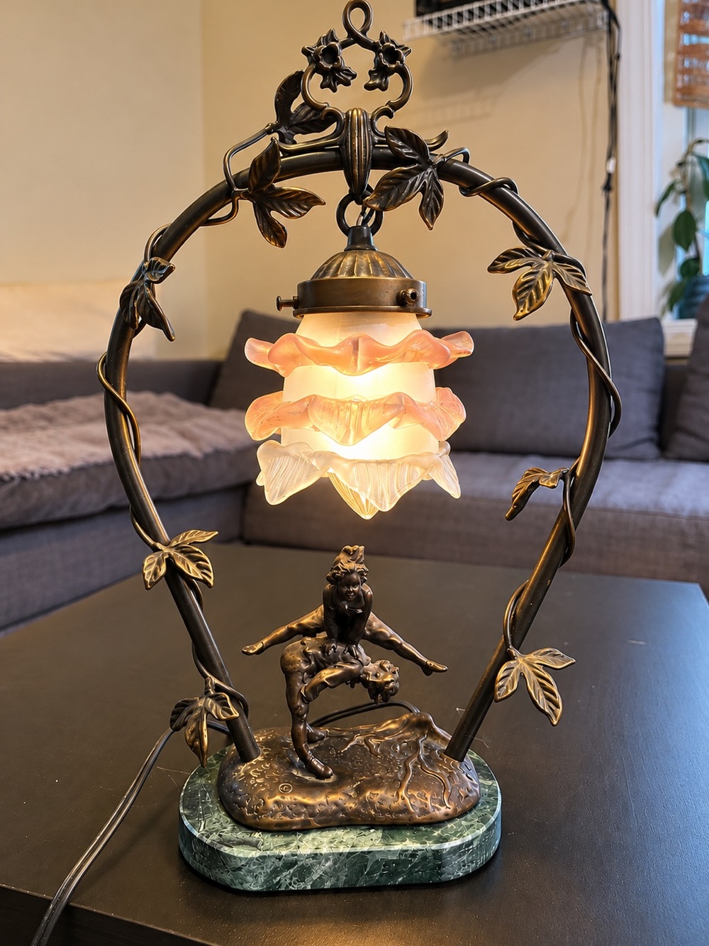 Vintage Andrew By Sadie Bronze Art Nouveu Table Lamp